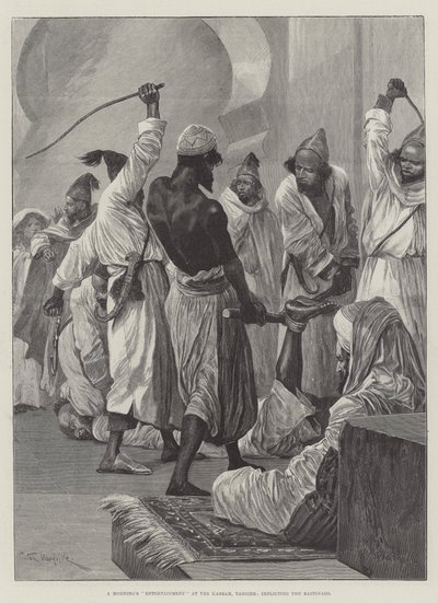 Divertissement matinal à la Kasbah, Tanger, infligeant le bastinado - Richard Caton Woodville junior